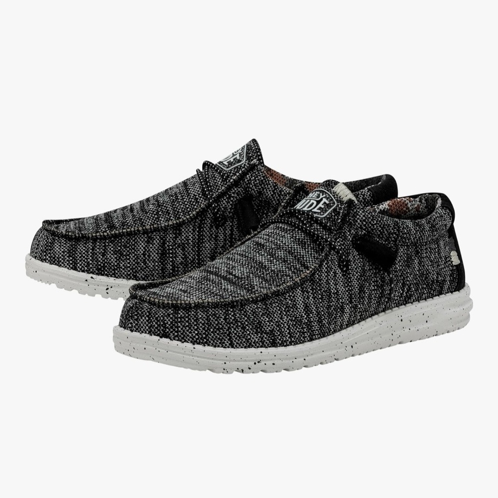 HEYDUDE Men’s Wally-Sox Stitch Black White Size 16.